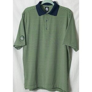 FootJoy Men M Golf Polo Shirt Lime Green Blue Striped Performance Stretch Casual